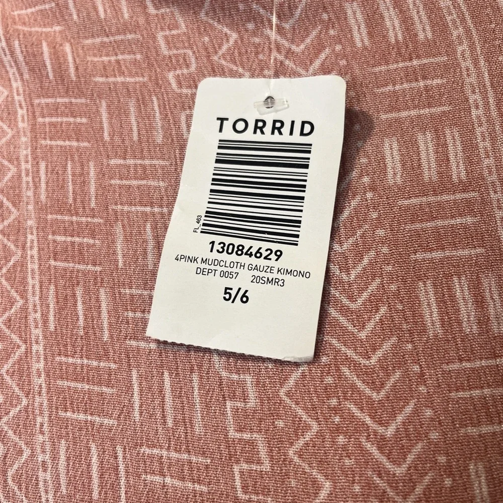 NWT Torrid Women's 5/6 Pink Mudcloth Kimono Rose Stripe 5X 6X Cardigan Coverup - Picture 7 of 8